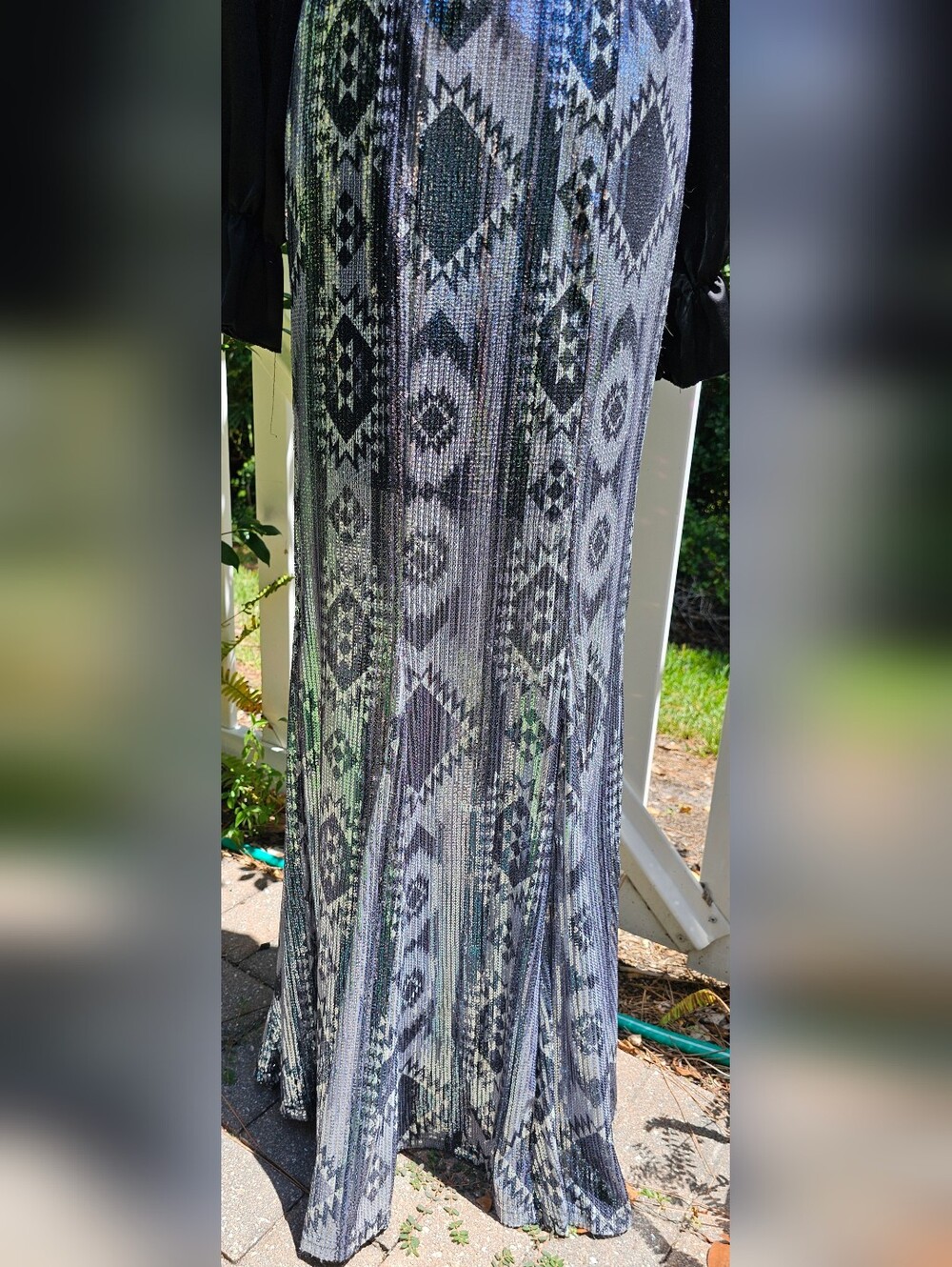 Crazy Train Sequin Maxi Skirt Western Aztec Silver Black Turquoise - Picture 3 of 13
